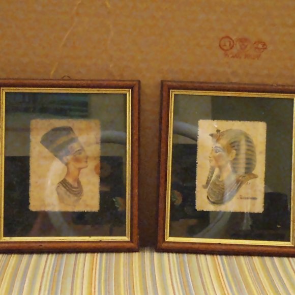 Vintage Egyptian papyrus King TUT and NEFERTITI Paintings - Picture 8 of 8